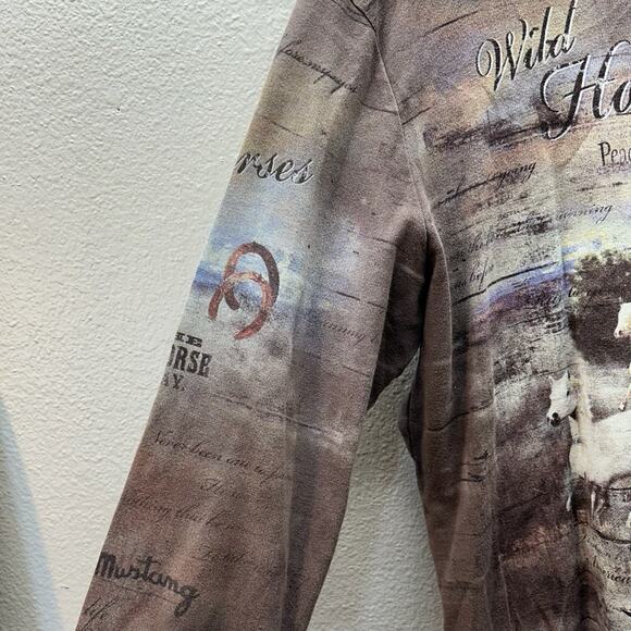 Studio Gem Y2K Wild Horses Mustang Sequin Top Brown Western Size XL Baby Tee - Picture 4 of 7